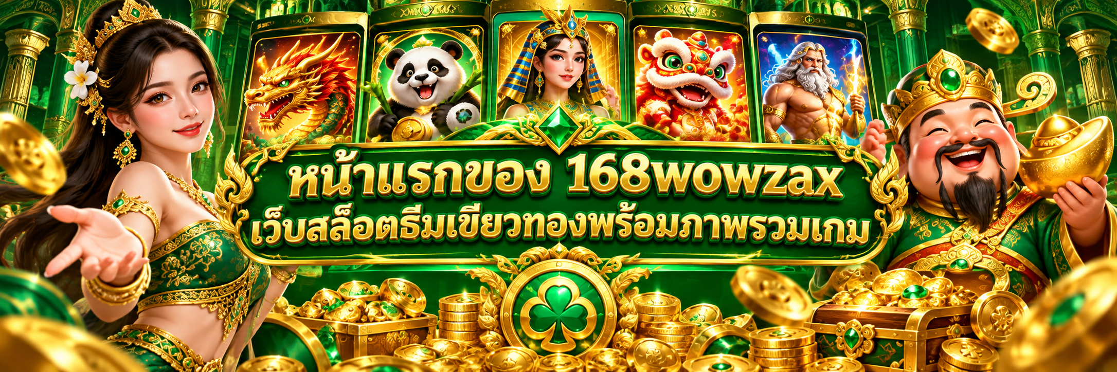 หน้าแรกของ 168wowzax เว็บสล็อตธีมเขียวทองพร้อมภาพรวมเกม