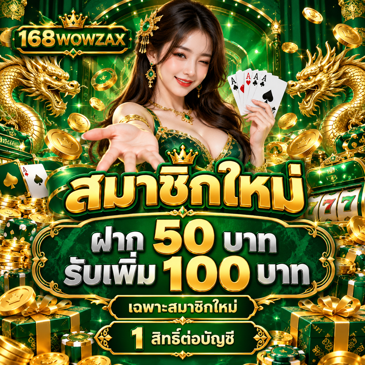 โปรโมชั่น 168wowzax สมาชิกใหม่ ฝาก 50 บาท รับเพิ่ม 100 บาท